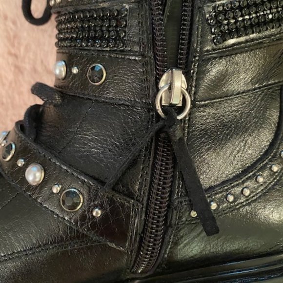 Zara Rhinestone & Pearl Combat Boots Size 7 - Picture 5 of 6